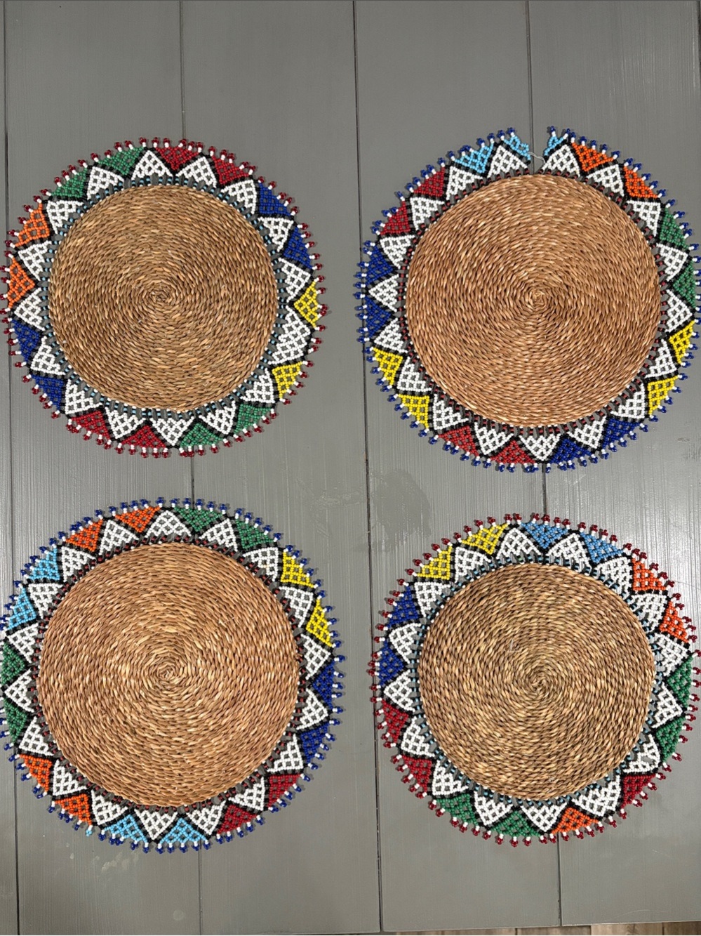 Handwoven African Zulu Beaded Round Placemats - Set of 4